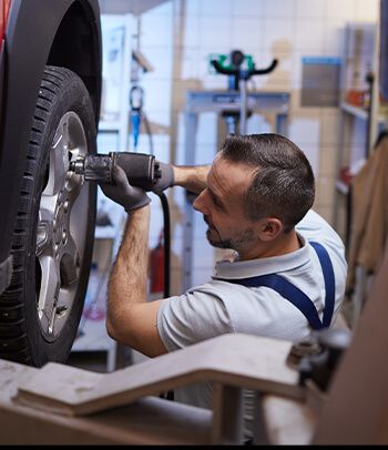 Mechanic changing a tire